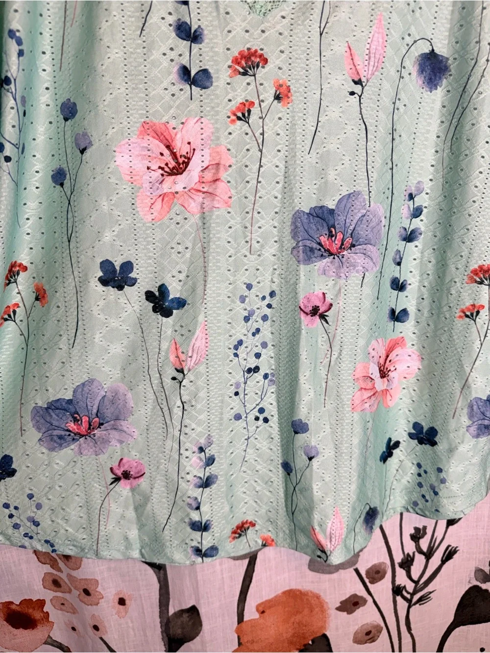 SHEIN Mint Floral V-Neck Crochet-Trim Top - Picture 9 of 14